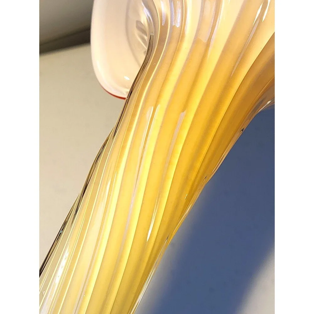 Mid Century Murano Style Blown Glass Art Vase Orange Yellow Jack In The Pulpit